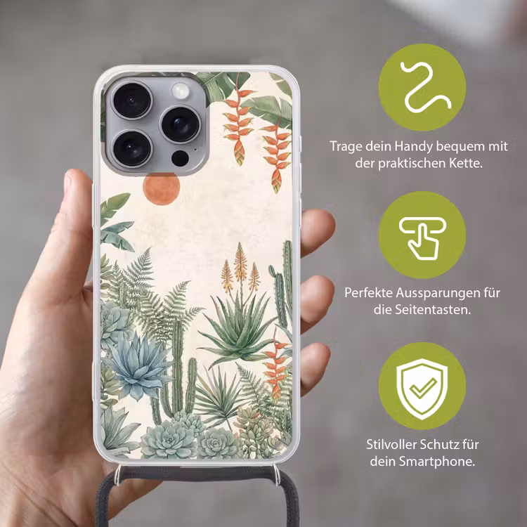 Woestijn - Planten - Groen Hoesje iPhone 16 Pro Max met koord klein -sfeer2_DE