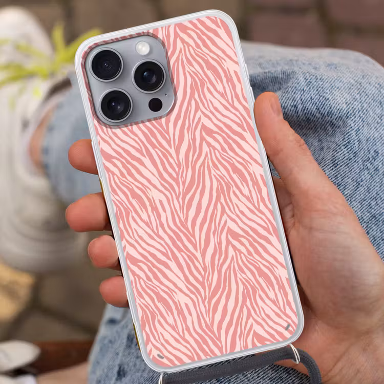 Zebra - Print - Roze Hoesje iPhone 16 Pro Max met koord klein 804 -sfeer3