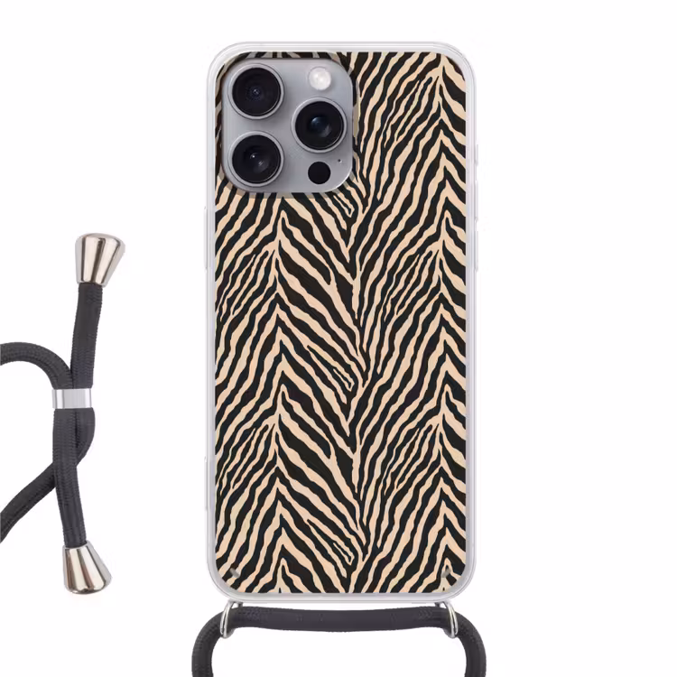 Zebra - Klassiek - Zwart Hoesje iPhone 16 Pro Max met koord klein 804 -3d