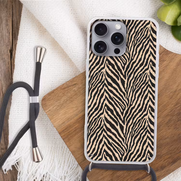 Zebra - Klassiek - Zwart Hoesje iPhone 16 Pro Max met koord klein 804 -sfeer4