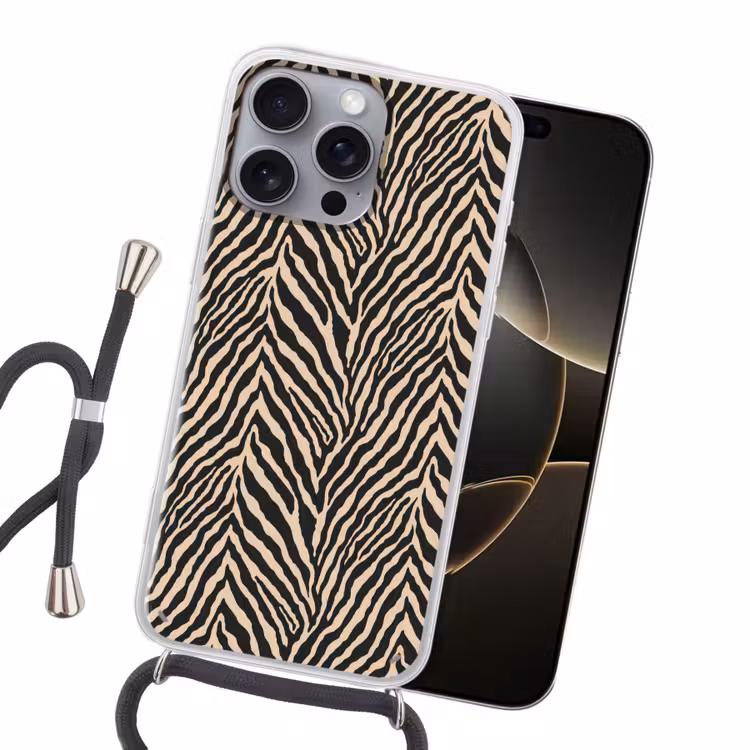 Zebra - Klassiek - Zwart Hoesje iPhone 16 Pro Max met koord klein 804 -sfeer1