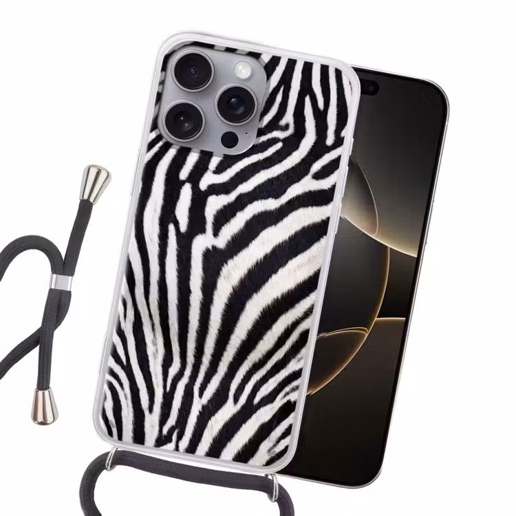 Zebra - Vacht - Klassiek - Zwart - Wit Hoesje iPhone 16 Pro Max met koord klein -sfeer1