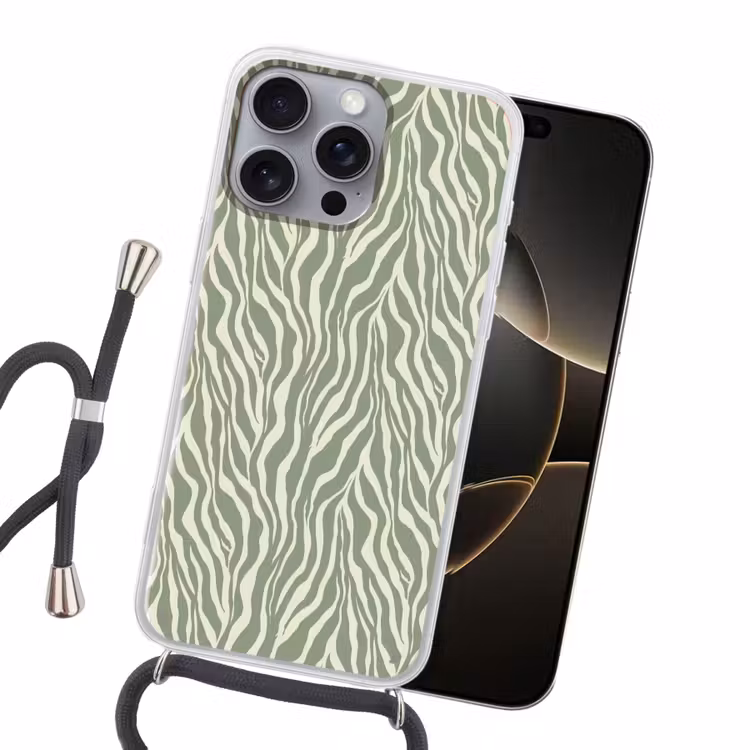 Zebra - Motief - Groen Hoesje iPhone 16 Pro Max met koord klein 804 -sfeer1