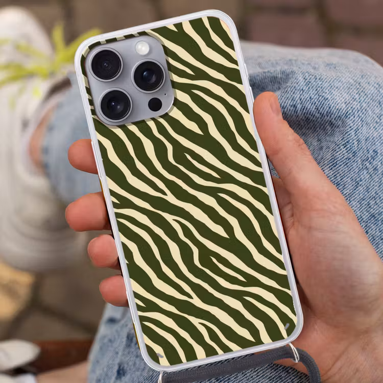 Zebra - Patroon - Groen Hoesje iPhone 16 Pro Max met koord klein 804 -sfeer3