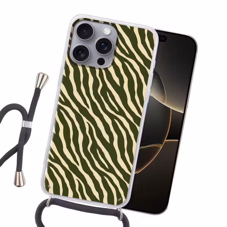 Zebra - Patroon - Groen Hoesje iPhone 16 Pro Max met koord klein 804 -sfeer1