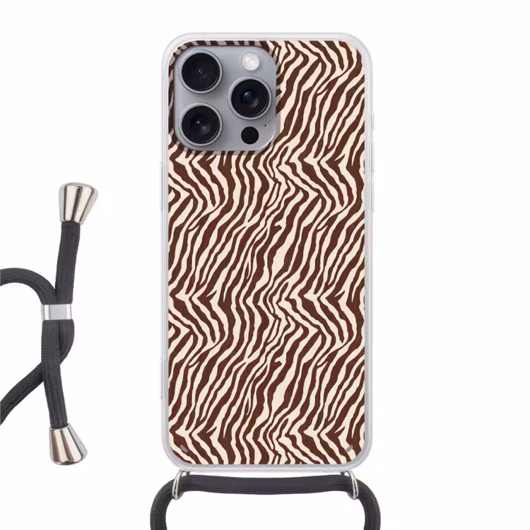Zebra - Patroon - Zwart - Wit Hoesje iPhone 16 Pro Max met koord klein 804 -3d