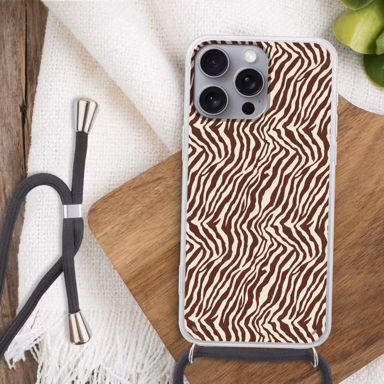 Zebra - Patroon - Zwart - Wit Hoesje iPhone 16 Pro Max met koord klein 804 -sfeer4