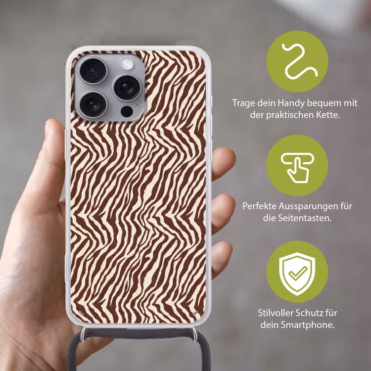 Zebra - Patroon - Zwart - Wit Hoesje iPhone 16 Pro Max met koord klein 804 -sfeer2_DE