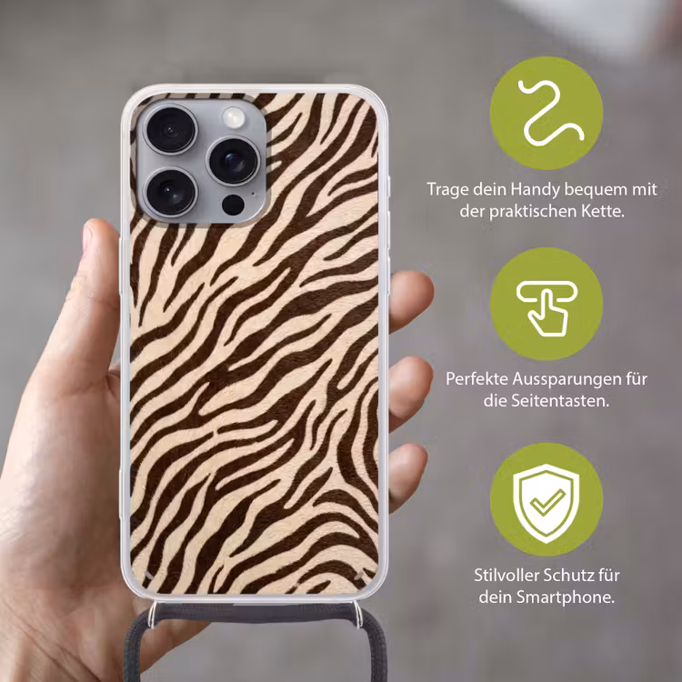 Zebra - Strepen - Bruin Hoesje iPhone 16 Pro Max met koord klein -sfeer2_DE