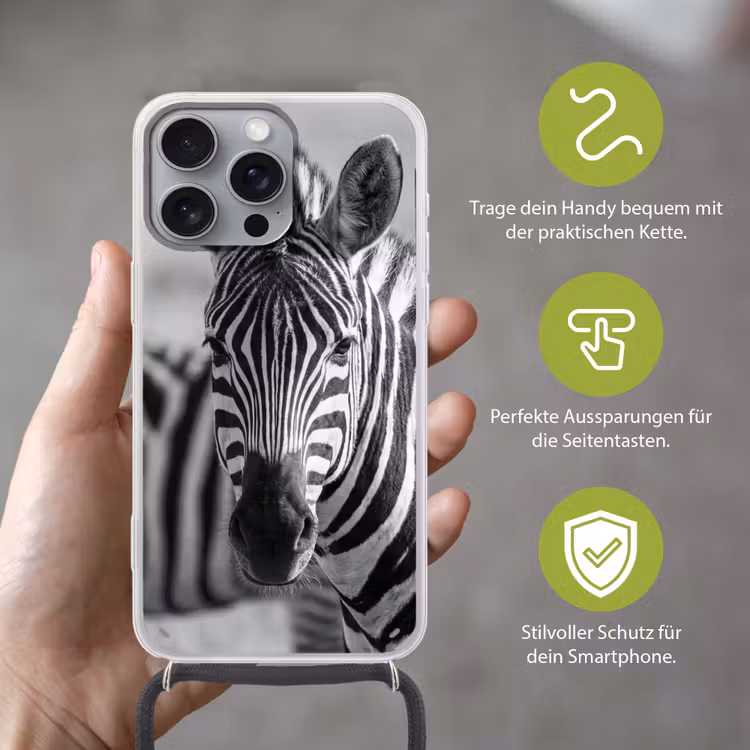 Zebra's - Zwart - Wit Hoesje iPhone 16 Pro Max met koord klein -sfeer2_DE