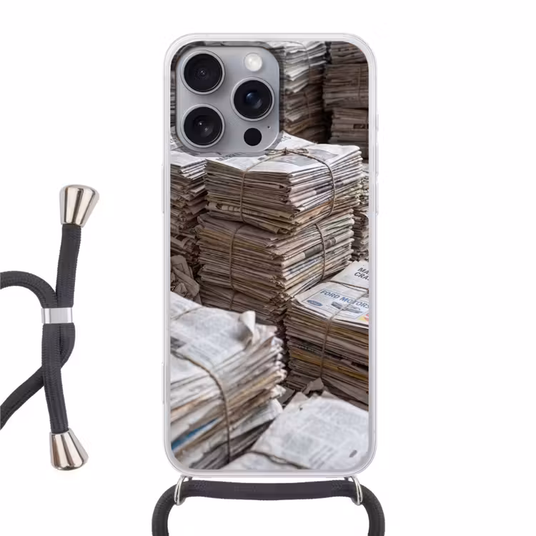 Kranten - Stapels - Touw - Informatie - Vintage Hoesje iPhone 16 Pro Max met koord klein -3d