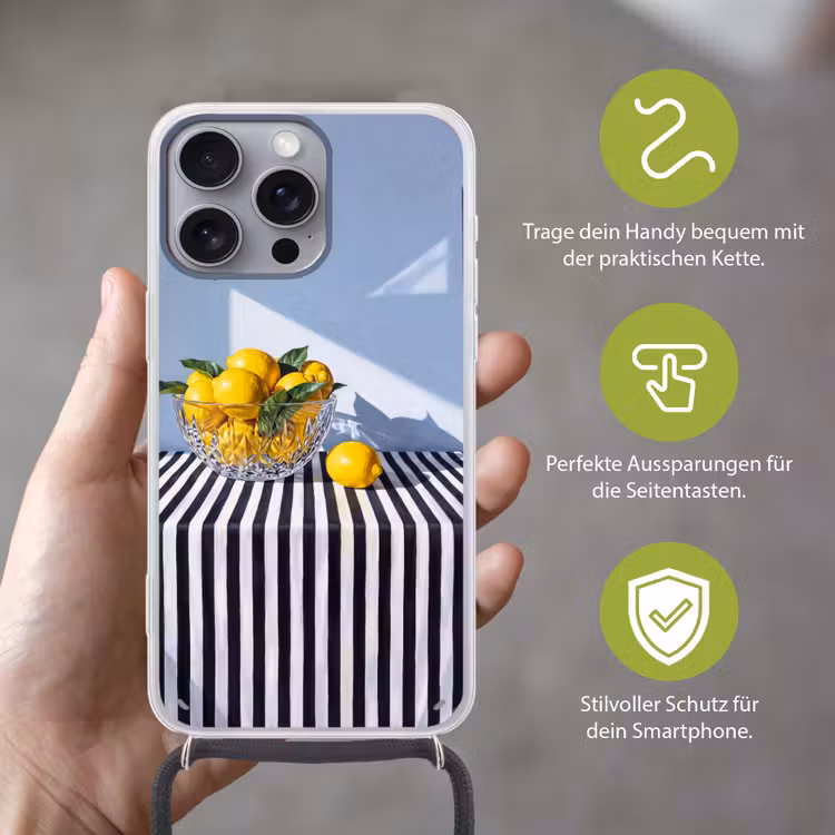 Handyhülle mit Band - Zitronen – Obst – Gelb - Citroenen - Fruit - Geel Hoesje iPhone 16 Pro Max met koord klein