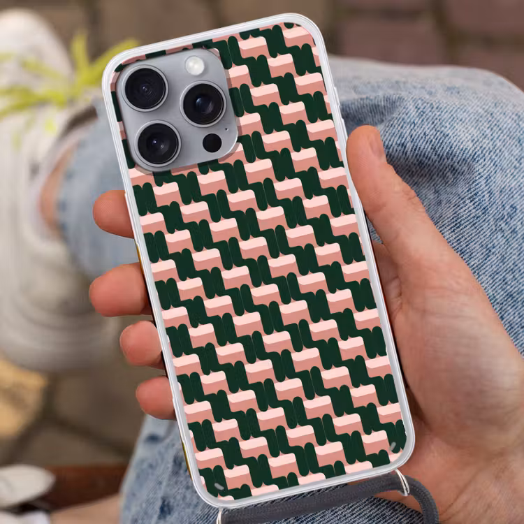 Vlechtpatroon - Groen - Roze - Geometrisch Hoesje iPhone 16 Pro Max met koord klein 804 -sfeer3