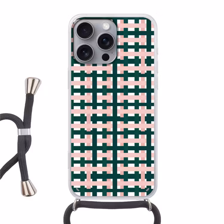 Vlechtpatroon - Groen - Roze - Grafisch Hoesje iPhone 16 Pro Max met koord klein 804 -3d