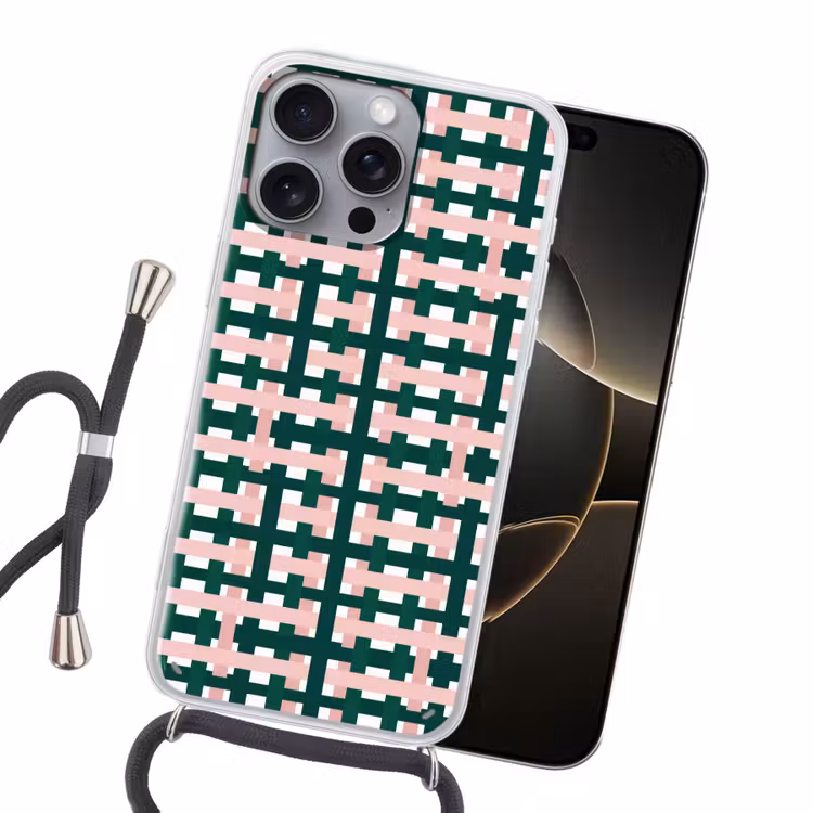 Vlechtpatroon - Groen - Roze - Grafisch Hoesje iPhone 16 Pro Max met koord klein 804 -sfeer1