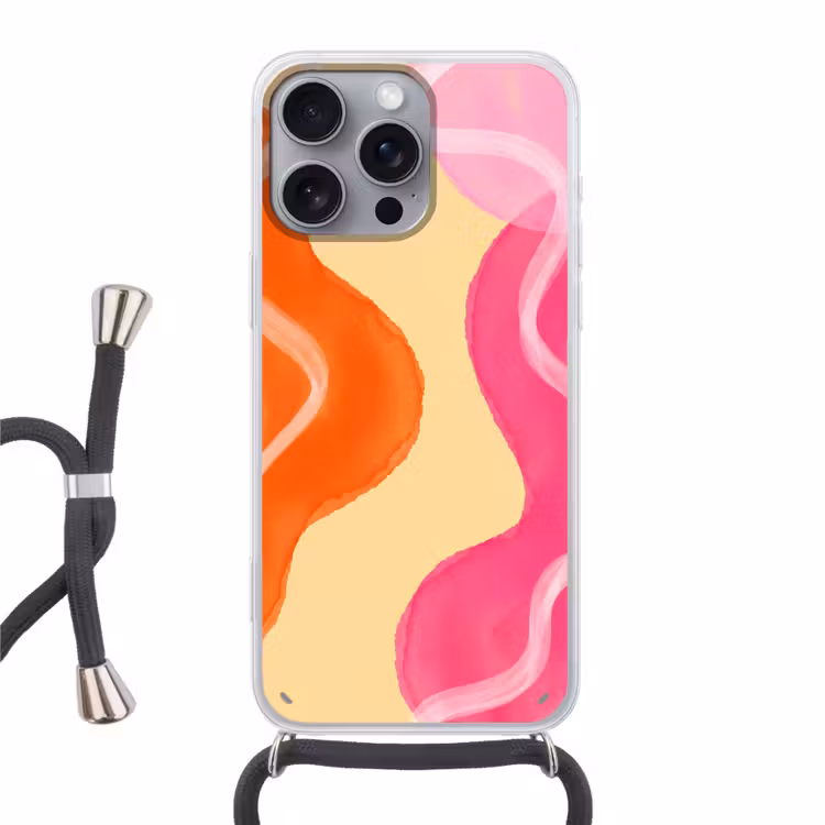 Abstract - Aquarel - Organisch - Oranje - Roze Hoesje iPhone 16 Pro Max met koord klein -3d