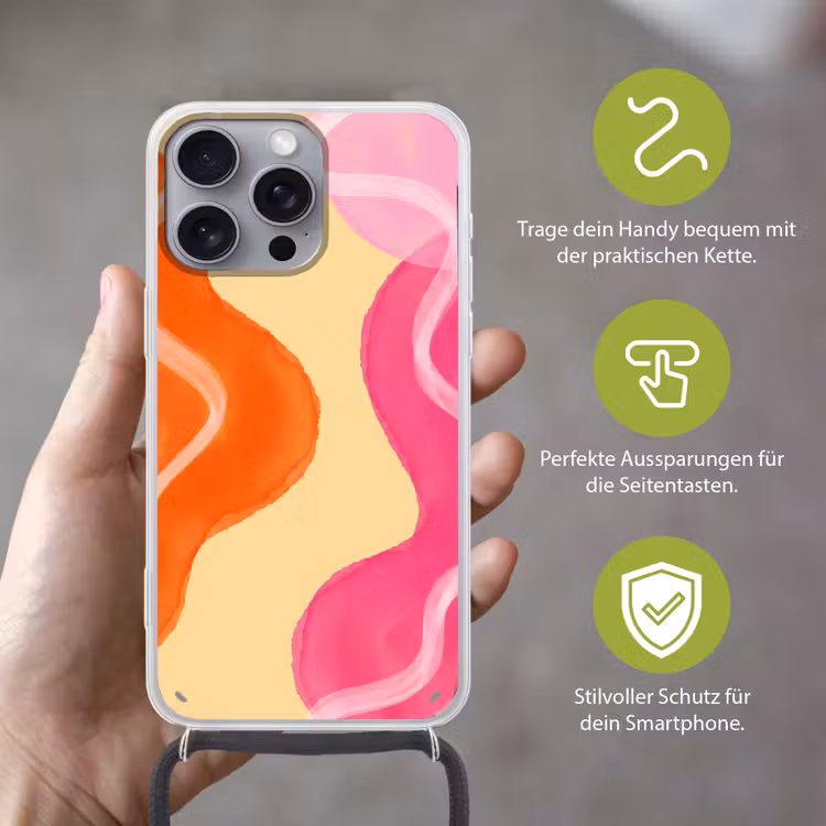 Abstract - Aquarel - Organisch - Oranje - Roze Hoesje iPhone 16 Pro Max met koord klein -sfeer2_DE