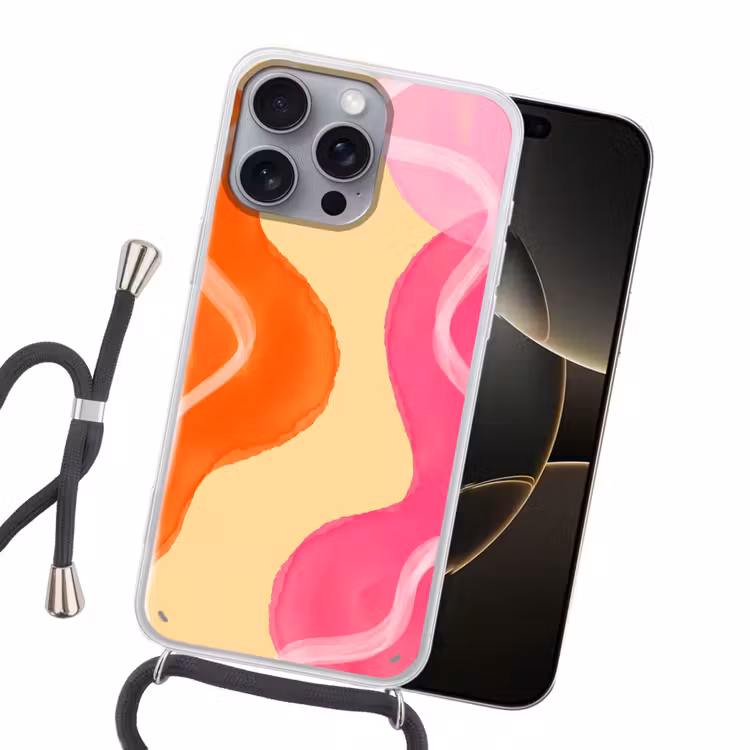 Abstract - Aquarel - Organisch - Oranje - Roze Hoesje iPhone 16 Pro Max met koord klein -sfeer1