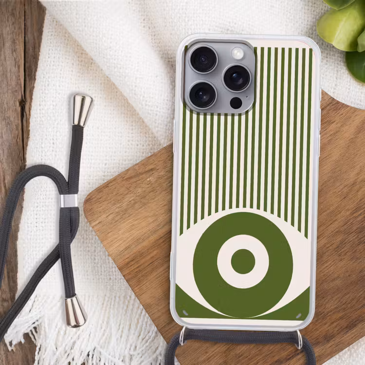 Abstract - Oog - Strepen - Modern - Groen Hoesje iPhone 16 Pro Max met koord klein -sfeer4