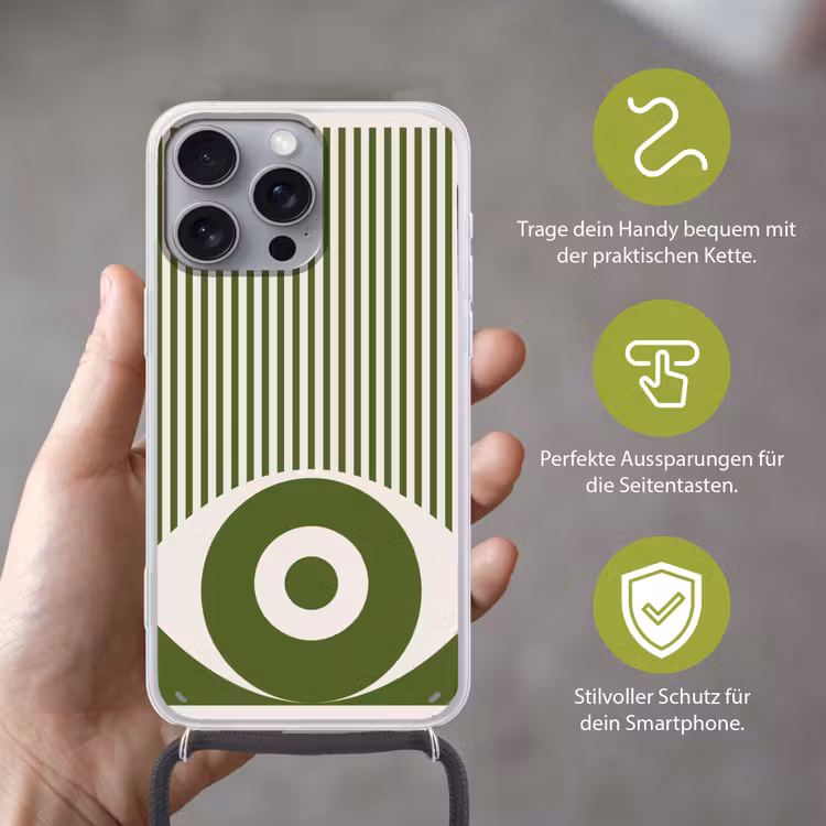 Abstract - Oog - Strepen - Modern - Groen Hoesje iPhone 16 Pro Max met koord klein -sfeer2_DE