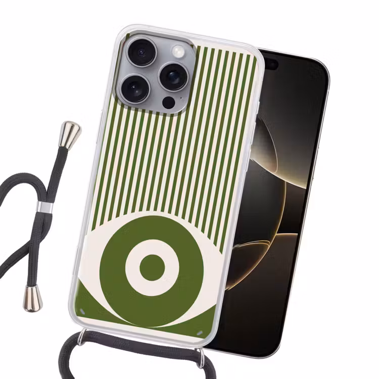 Abstract - Oog - Strepen - Modern - Groen Hoesje iPhone 16 Pro Max met koord klein -sfeer1
