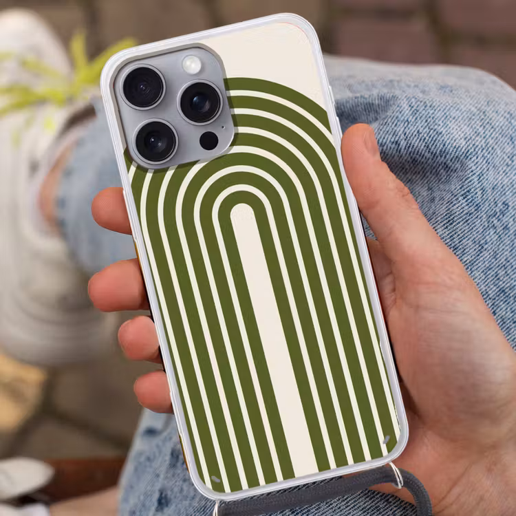Abstract - Bogen - Modern - Groen - Kunst Hoesje iPhone 16 Pro Max met koord klein -sfeer3