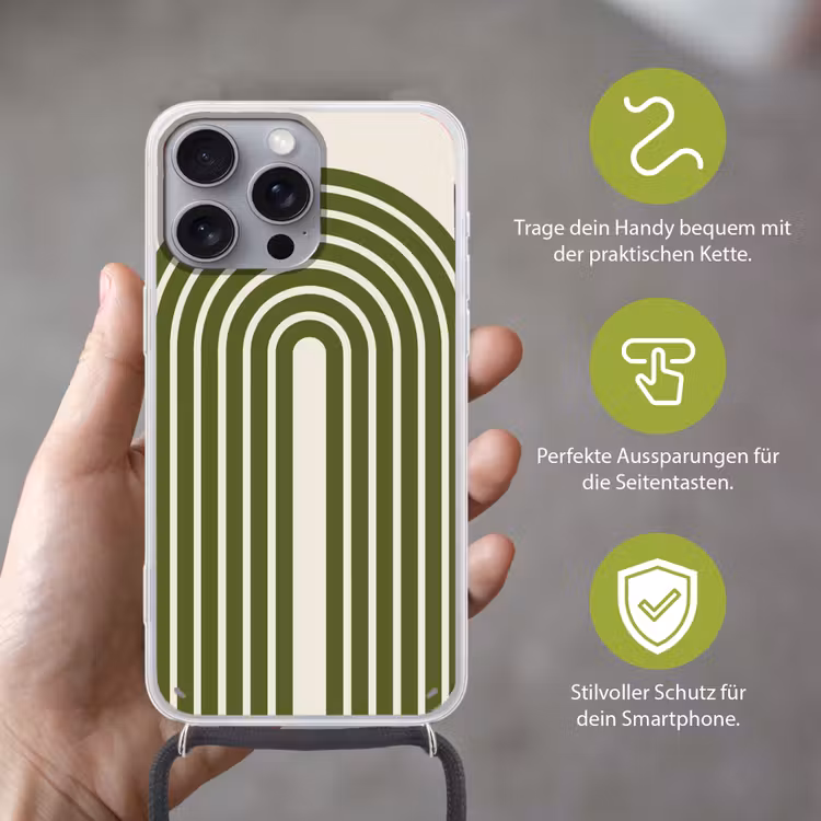 Abstract - Bogen - Modern - Groen - Kunst Hoesje iPhone 16 Pro Max met koord klein -sfeer2_DE