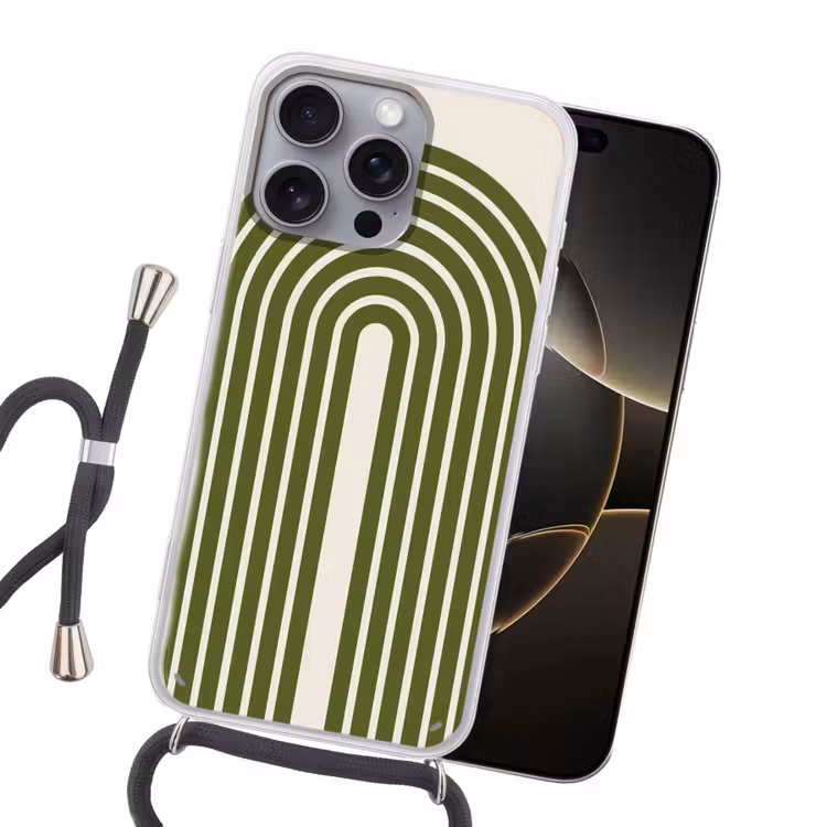 Abstract - Bogen - Modern - Groen - Kunst Hoesje iPhone 16 Pro Max met koord klein -sfeer1
