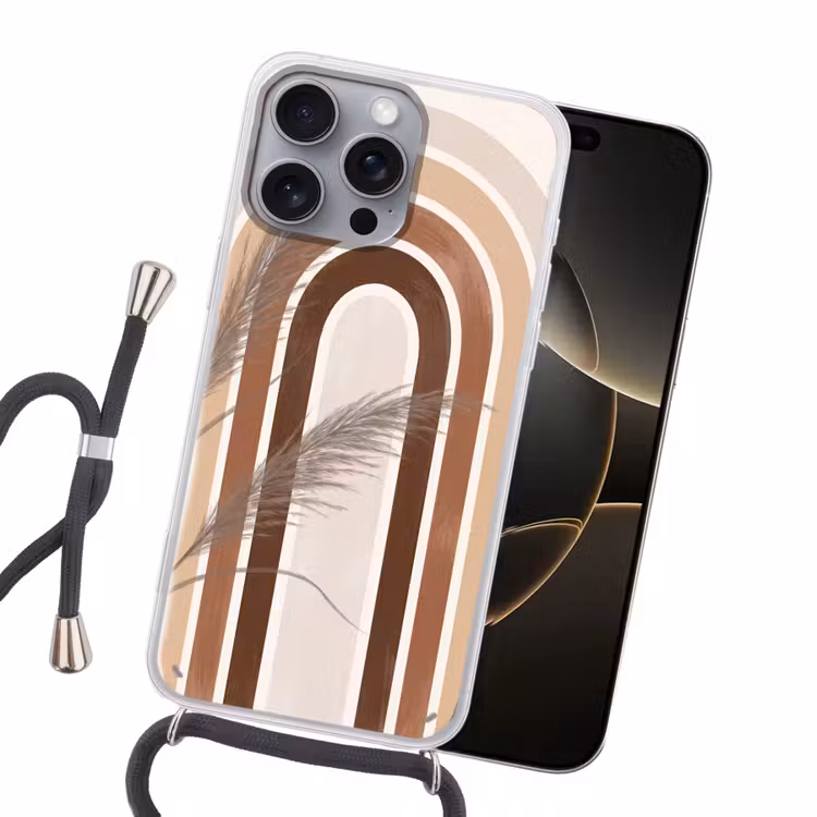 Abstract - Bogen - Plant - Boho - Beige Hoesje iPhone 16 Pro Max met koord klein -sfeer1