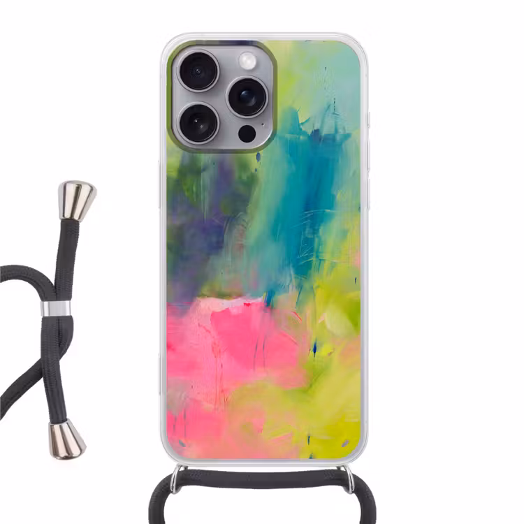 Abstract - Kleuren - Modern - Groen - Roze Hoesje iPhone 16 Pro Max met koord klein -3d