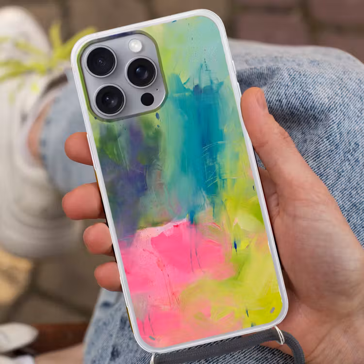 Abstract - Kleuren - Modern - Groen - Roze Hoesje iPhone 16 Pro Max met koord klein -sfeer3