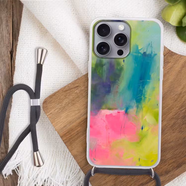 Abstract - Kleuren - Modern - Groen - Roze Hoesje iPhone 16 Pro Max met koord klein -sfeer4
