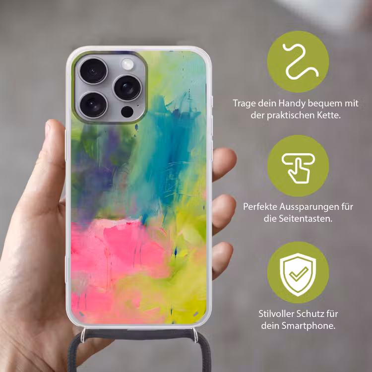 Abstract - Kleuren - Modern - Groen - Roze Hoesje iPhone 16 Pro Max met koord klein -sfeer2_DE