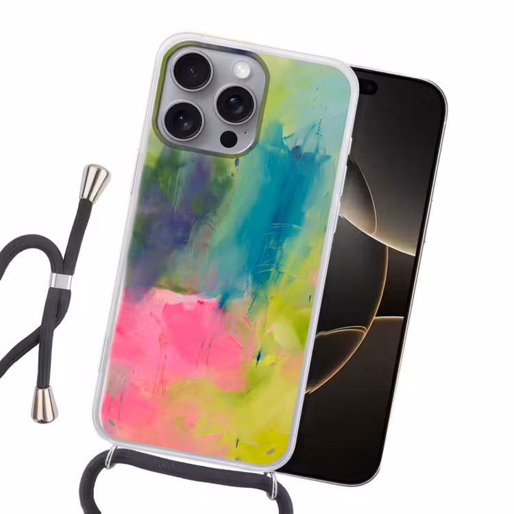 Abstract - Kleuren - Modern - Groen - Roze Hoesje iPhone 16 Pro Max met koord klein -sfeer1