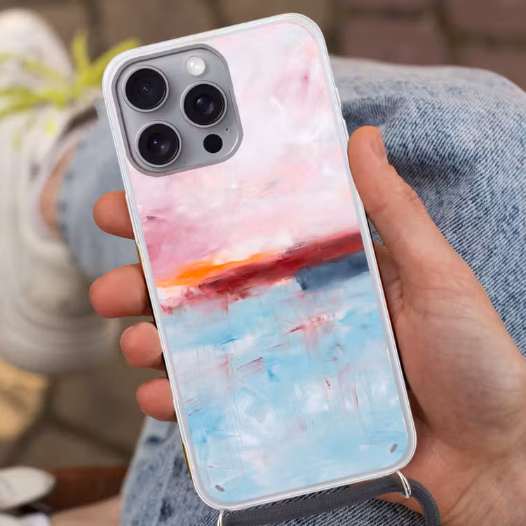 Abstract - Kleuren - Modern - Kunst - Roze Hoesje iPhone 16 Pro Max met koord klein -sfeer3