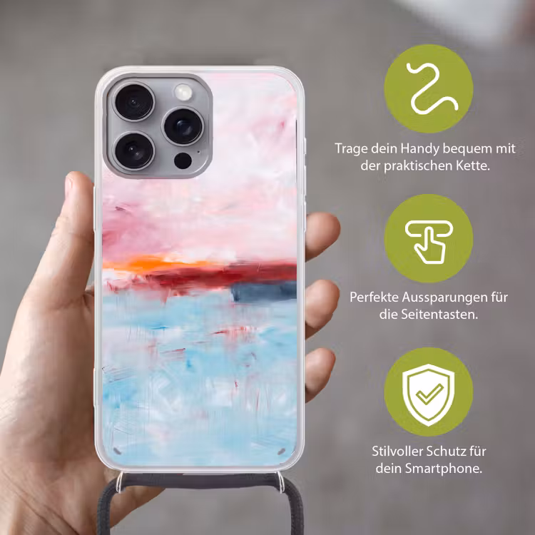 Abstract - Kleuren - Modern - Kunst - Roze Hoesje iPhone 16 Pro Max met koord klein -sfeer2_DE