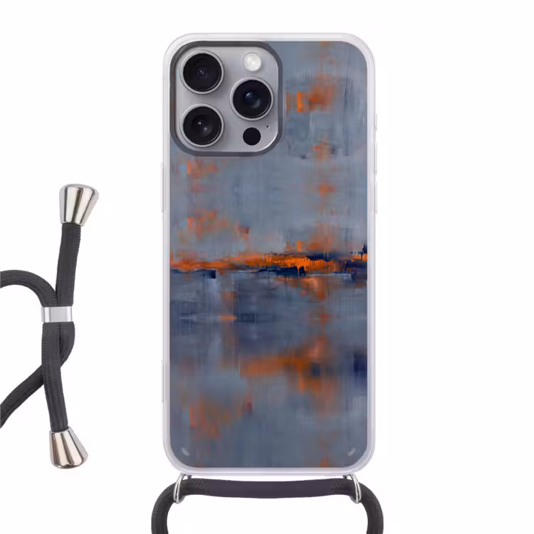 Abstract - Kleuren - Modern - Oranje - Grijs Hoesje iPhone 16 Pro Max met koord klein -3d