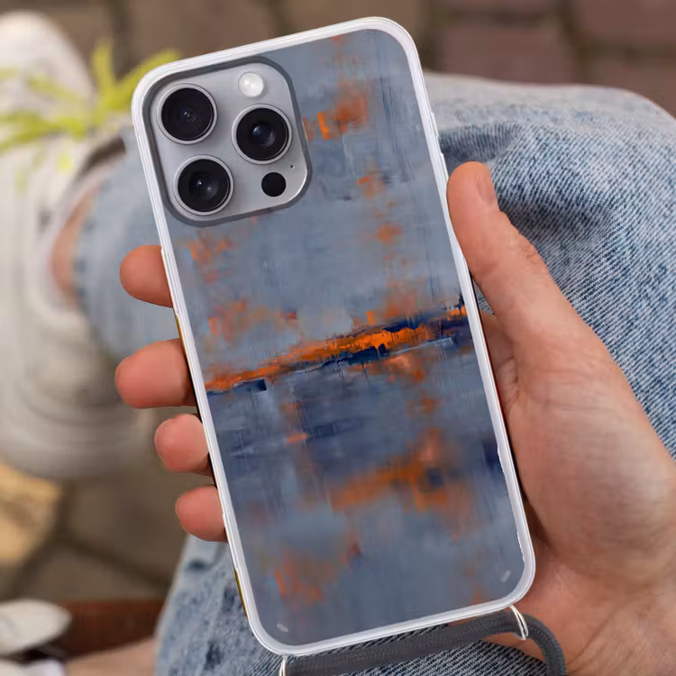 Abstract - Kleuren - Modern - Oranje - Grijs Hoesje iPhone 16 Pro Max met koord klein -sfeer3