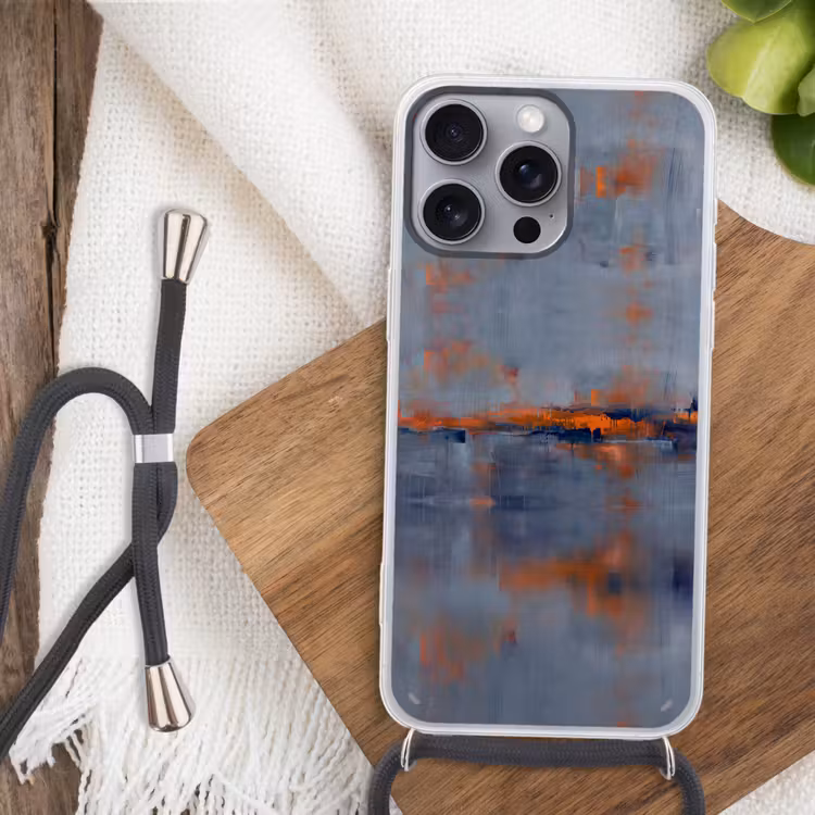 Abstract - Kleuren - Modern - Oranje - Grijs Hoesje iPhone 16 Pro Max met koord klein -sfeer4