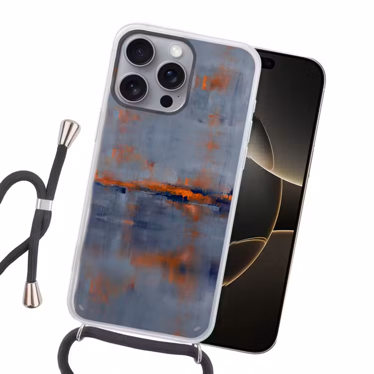 Abstract - Kleuren - Modern - Oranje - Grijs Hoesje iPhone 16 Pro Max met koord klein -sfeer1