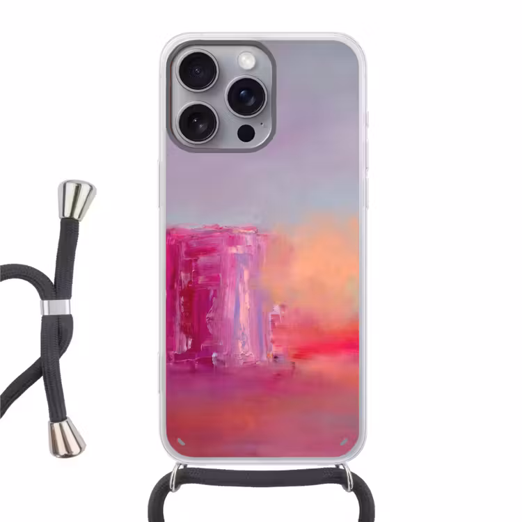 Abstract - Kleuren - Modern - Roze Hoesje iPhone 16 Pro Max met koord klein -3d