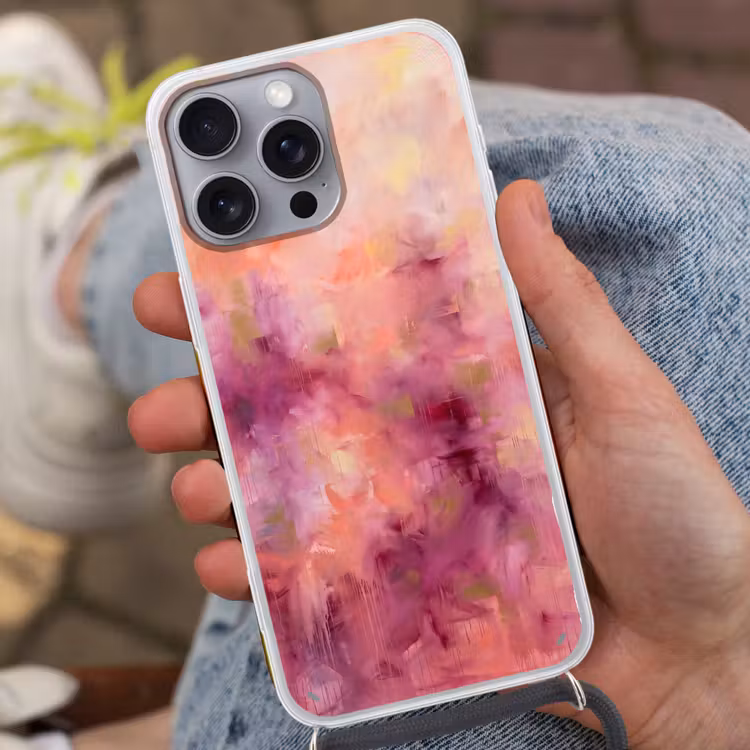 Abstract - Kleuren - Modern - Roze - Paars Hoesje iPhone 16 Pro Max met koord klein -sfeer3