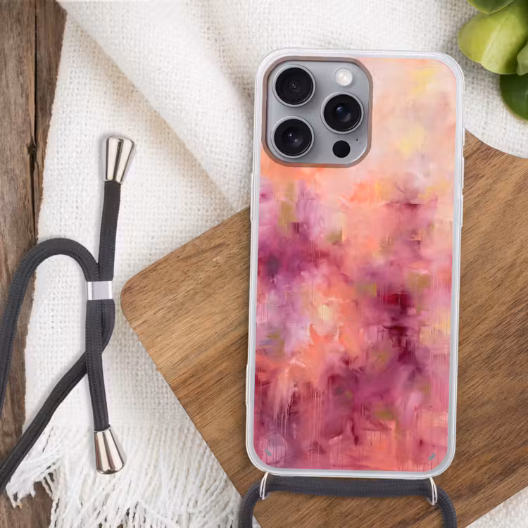 Abstract - Kleuren - Modern - Roze - Paars Hoesje iPhone 16 Pro Max met koord klein -sfeer4
