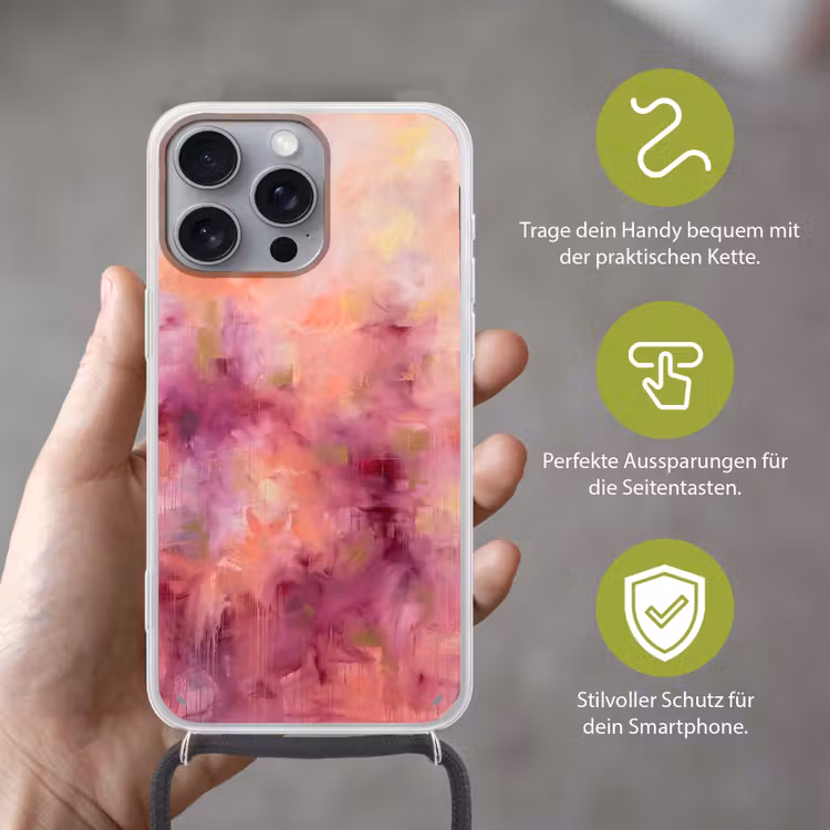 Abstract - Kleuren - Modern - Roze - Paars Hoesje iPhone 16 Pro Max met koord klein -sfeer2_DE