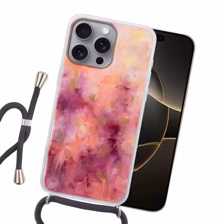 Abstract - Kleuren - Modern - Roze - Paars Hoesje iPhone 16 Pro Max met koord klein -sfeer1
