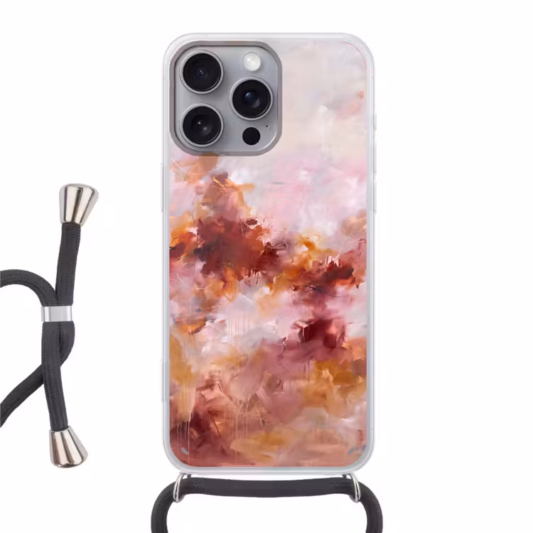 Abstract - Kleurrijk - Kunst - Modern - Roze-Rood Hoesje iPhone 16 Pro Max met koord klein -3d