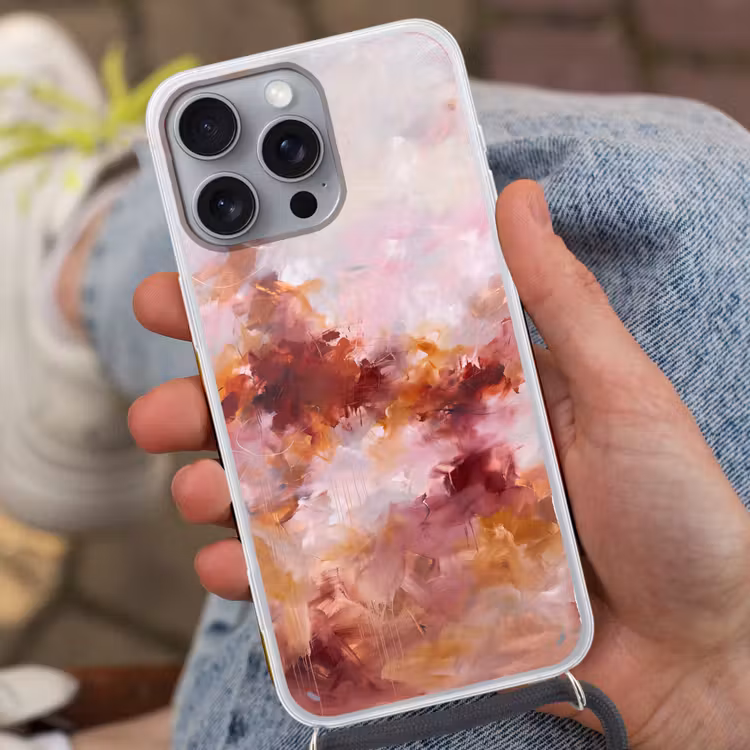 Abstract - Kleurrijk - Kunst - Modern - Roze-Rood Hoesje iPhone 16 Pro Max met koord klein -sfeer3