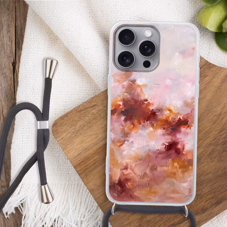 Abstract - Kleurrijk - Kunst - Modern - Roze-Rood Hoesje iPhone 16 Pro Max met koord klein -sfeer4