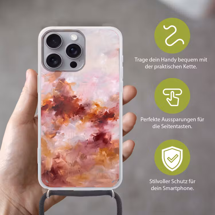 Abstract - Kleurrijk - Kunst - Modern - Roze-Rood Hoesje iPhone 16 Pro Max met koord klein -sfeer2_DE