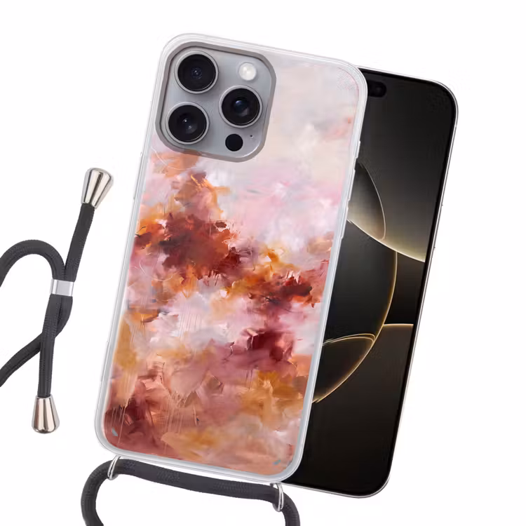 Abstract - Kleurrijk - Kunst - Modern - Roze-Rood Hoesje iPhone 16 Pro Max met koord klein -sfeer1